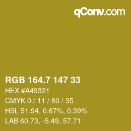 カラーコード: RGB 164.7 147 33 | qconv.com