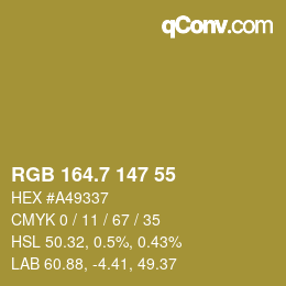 カラーコード: RGB 164.7 147 55 | qconv.com