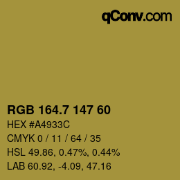 カラーコード: RGB 164.7 147 60 | qconv.com