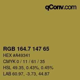 カラーコード: RGB 164.7 147 65 | qconv.com