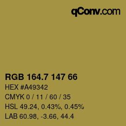 カラーコード: RGB 164.7 147 66 | qconv.com