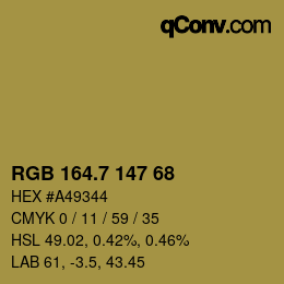 カラーコード: RGB 164.7 147 68 | qconv.com