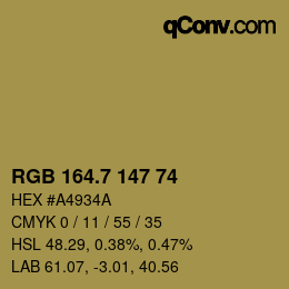カラーコード: RGB 164.7 147 74 | qconv.com