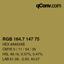 カラーコード: RGB 164.7 147 75 | qconv.com