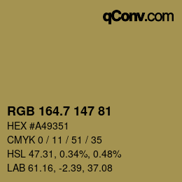 カラーコード: RGB 164.7 147 81 | qconv.com