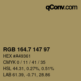カラーコード: RGB 164.7 147 97 | qconv.com