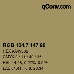 カラーコード: RGB 164.7 147 98 | qconv.com