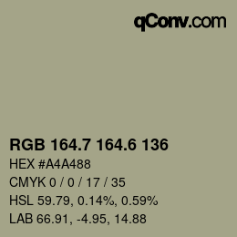 カラーコード: RGB 164.7 164.6 136 | qconv.com