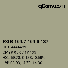 カラーコード: RGB 164.7 164.6 137 | qconv.com