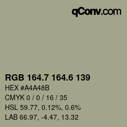 カラーコード: RGB 164.7 164.6 139 | qconv.com