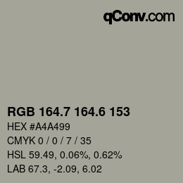 カラーコード: RGB 164.7 164.6 153 | qconv.com