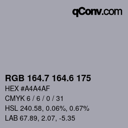カラーコード: RGB 164.7 164.6 175 | qconv.com