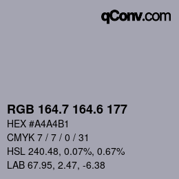 カラーコード: RGB 164.7 164.6 177 | qconv.com
