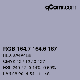 カラーコード: RGB 164.7 164.6 187 | qconv.com