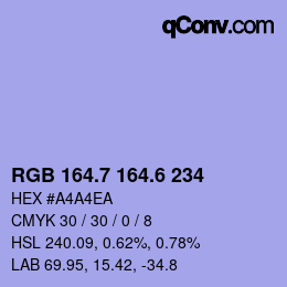 カラーコード: RGB 164.7 164.6 234 | qconv.com