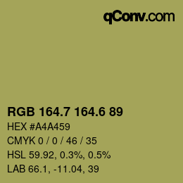 カラーコード: RGB 164.7 164.6 89 | qconv.com