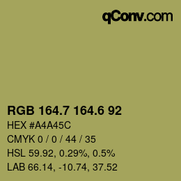 カラーコード: RGB 164.7 164.6 92 | qconv.com