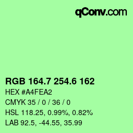 カラーコード: RGB 164.7 254.6 162 | qconv.com