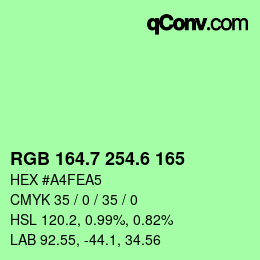カラーコード: RGB 164.7 254.6 165 | qconv.com