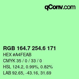 カラーコード: RGB 164.7 254.6 171 | qconv.com