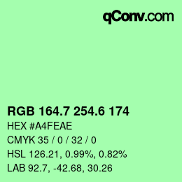 カラーコード: RGB 164.7 254.6 174 | qconv.com