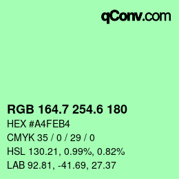 カラーコード: RGB 164.7 254.6 180 | qconv.com