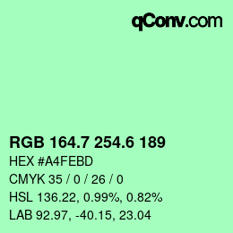 カラーコード: RGB 164.7 254.6 189 | qconv.com
