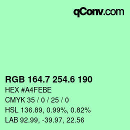 カラーコード: RGB 164.7 254.6 190 | qconv.com
