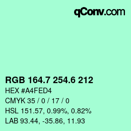 カラーコード: RGB 164.7 254.6 212 | qconv.com