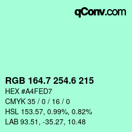 カラーコード: RGB 164.7 254.6 215 | qconv.com