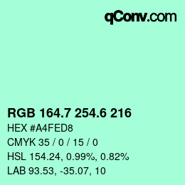 カラーコード: RGB 164.7 254.6 216 | qconv.com