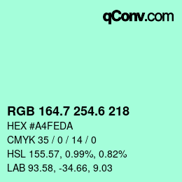 カラーコード: RGB 164.7 254.6 218 | qconv.com