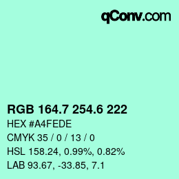 カラーコード: RGB 164.7 254.6 222 | qconv.com