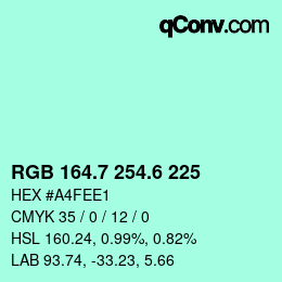 カラーコード: RGB 164.7 254.6 225 | qconv.com