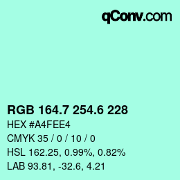 カラーコード: RGB 164.7 254.6 228 | qconv.com