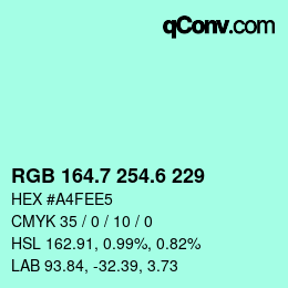 カラーコード: RGB 164.7 254.6 229 | qconv.com