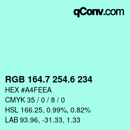 カラーコード: RGB 164.7 254.6 234 | qconv.com