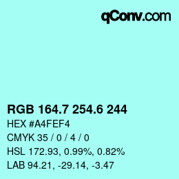 カラーコード: RGB 164.7 254.6 244 | qconv.com
