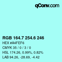 カラーコード: RGB 164.7 254.6 246 | qconv.com