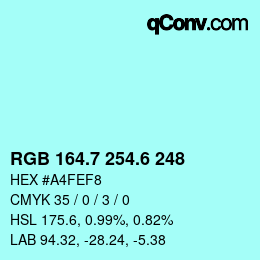 カラーコード: RGB 164.7 254.6 248 | qconv.com