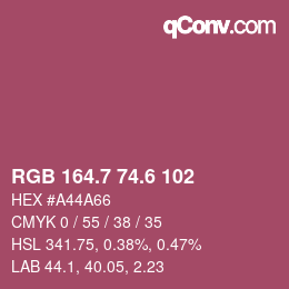 カラーコード: RGB 164.7 74.6 102 | qconv.com