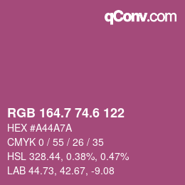 カラーコード: RGB 164.7 74.6 122 | qconv.com