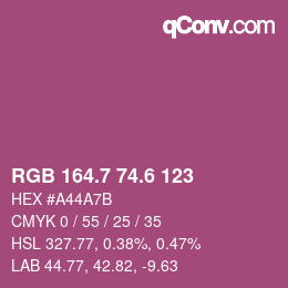 カラーコード: RGB 164.7 74.6 123 | qconv.com