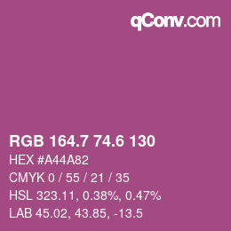 カラーコード: RGB 164.7 74.6 130 | qconv.com