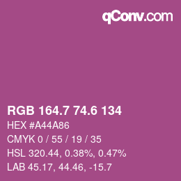 カラーコード: RGB 164.7 74.6 134 | qconv.com