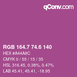 カラーコード: RGB 164.7 74.6 140 | qconv.com