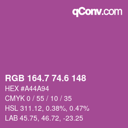 カラーコード: RGB 164.7 74.6 148 | qconv.com