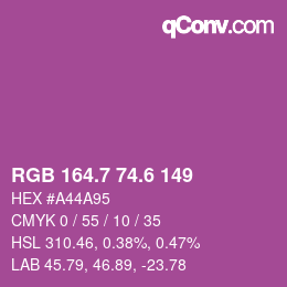 カラーコード: RGB 164.7 74.6 149 | qconv.com