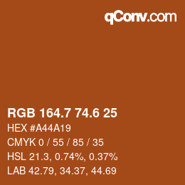 カラーコード: RGB 164.7 74.6 25 | qconv.com