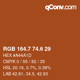 カラーコード: RGB 164.7 74.6 29 | qconv.com